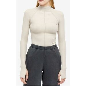 Joah Brown Ribbed Stitch Mock Neck Shirt Beige Size XSmall / Small
